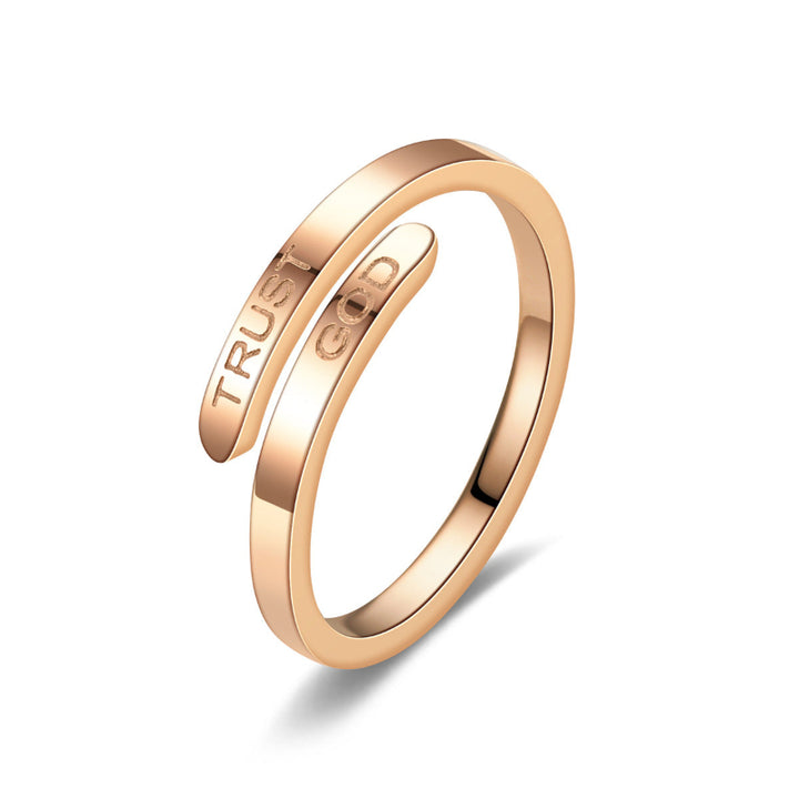TRUST GOD Engraved Open Adjustable Wrap Ring, Minimalist Christian Faith Inspirational Stackable Band