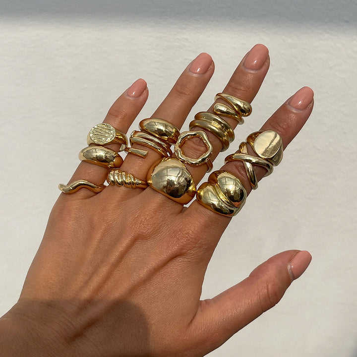 Irregular Abstract Stackable Gold/Silver Statement Ring Set, Handmade Textured Chunky Band Rings