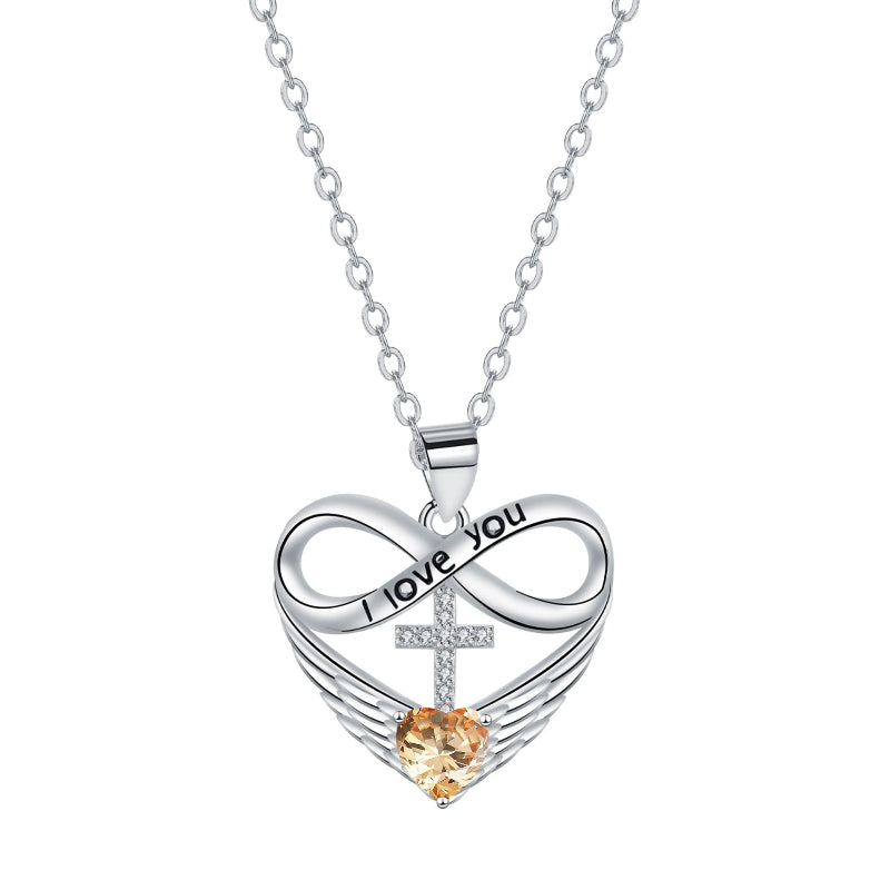 Infinity Heart Cross Angel Wing Necklace, 12 Birthstone For Women Collarbone necklace