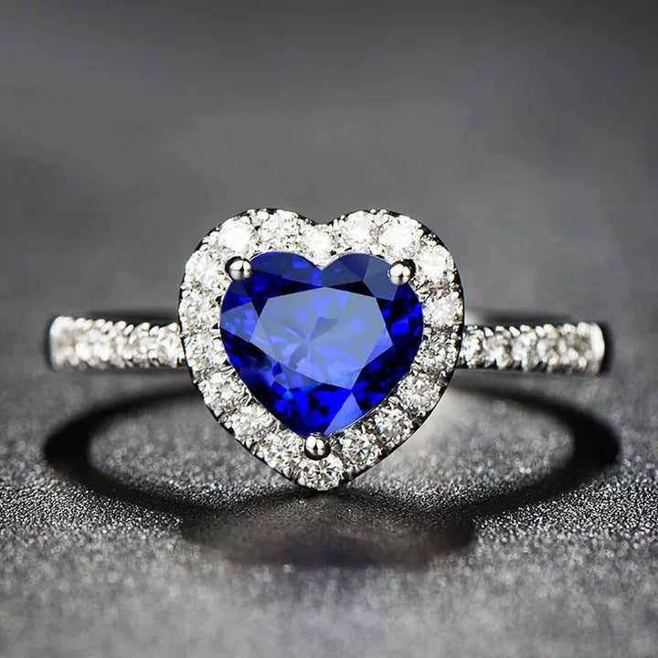 Heart Colored Gem Diamond Halo Ring, Adjustable Opening Romantic Love Ring