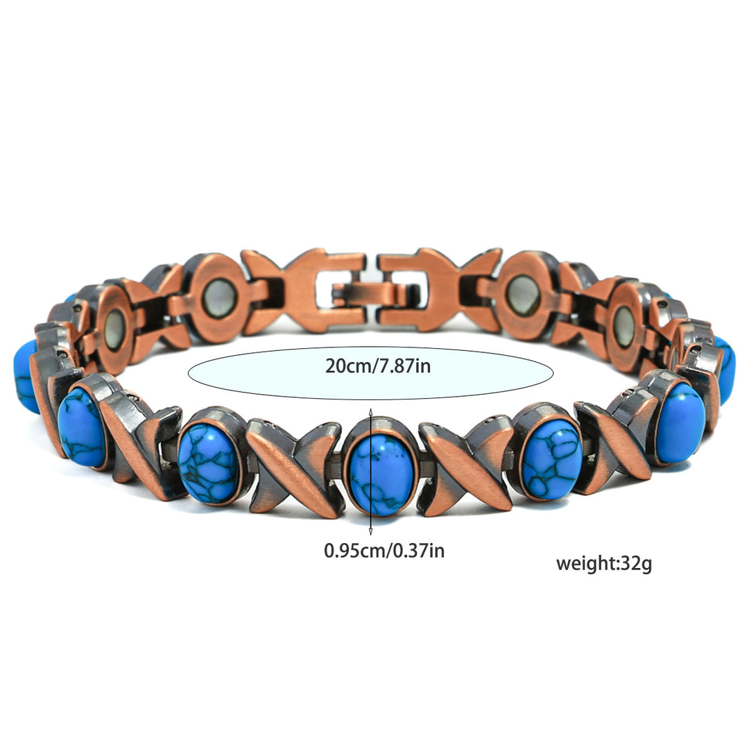 Vintage Inlaid Stone Link Bracelet, Retro Hand Chain for Women, Boho Statement Wrist Jewelry