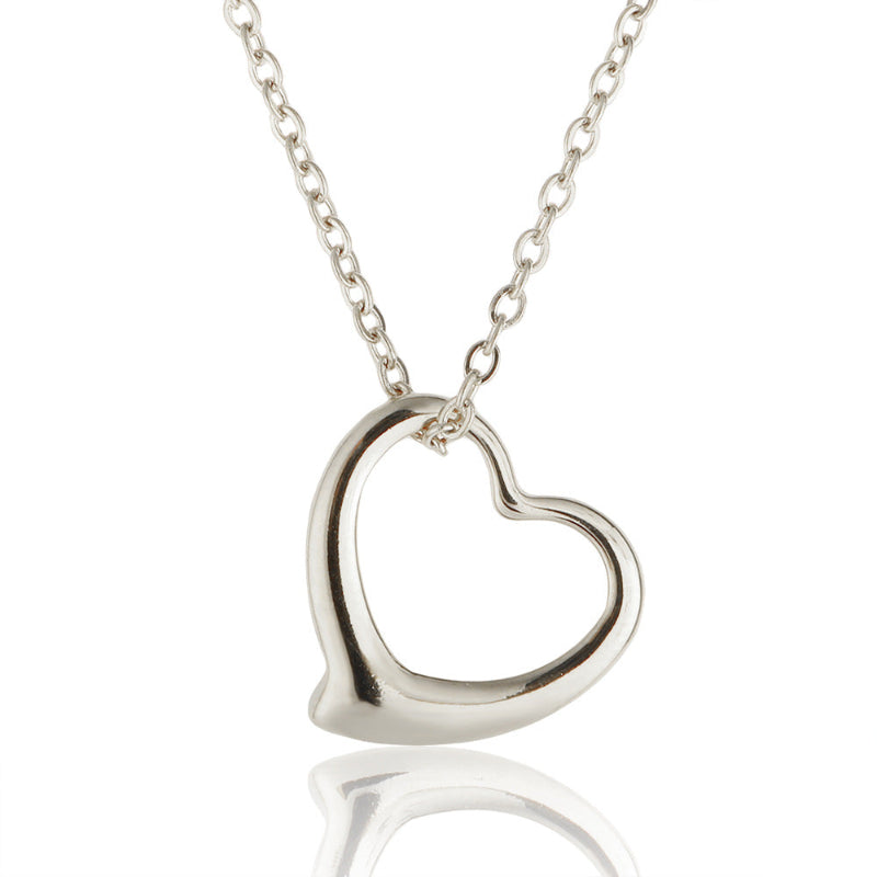 Minimalist Open Heart Pendant Necklace, Dainty Hollow Heart Chain For Women