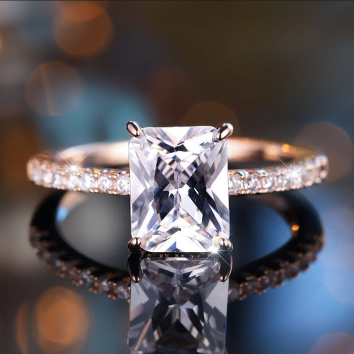 Radiant‑Cut Pave Side Stone Diamond Engagement Ring, Elegant Promise Ring for Women