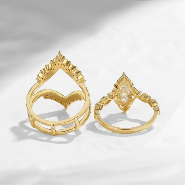 Marquise Diamond Stackable Ring Set, Vintage V-Shaped Elegant Bridal Wedding Rings for Women
