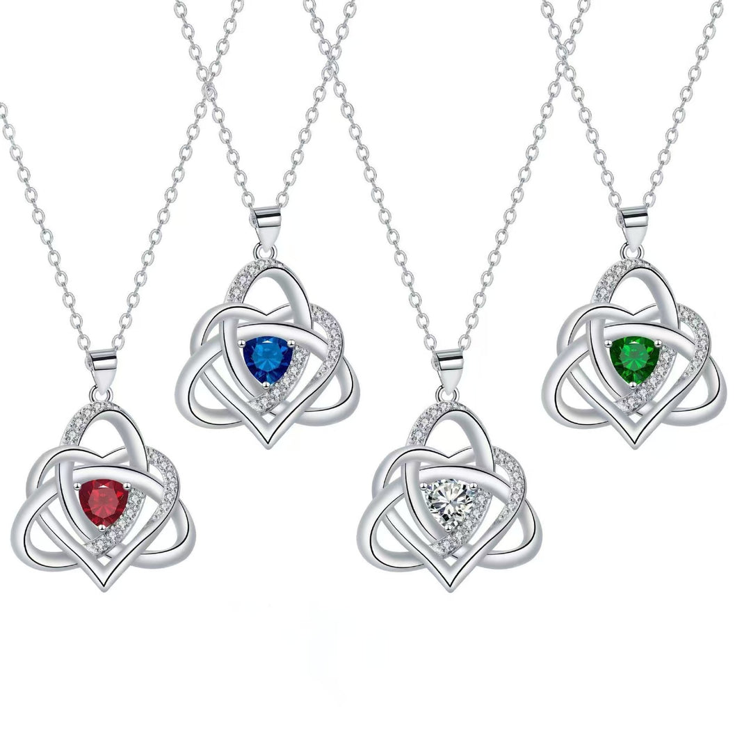 S925 Silver Celtic Knot Heart Pendant Necklace, Multi‑Color Gemstone Options
