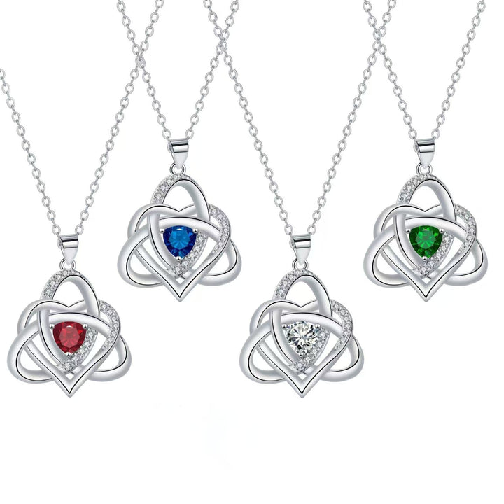 S925 Silver Celtic Knot Heart Pendant Necklace, Multi‑Color Gemstone Options