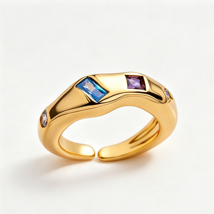 Vibrant Colorful Gemstone Open Adjustable Statement Rings for Women