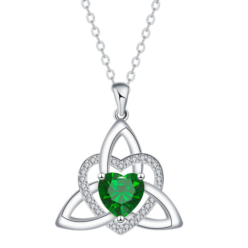 Celtic Trinity Knot Heart Birthstone Necklace, Hypoallergenic Women Sentimental Pendant