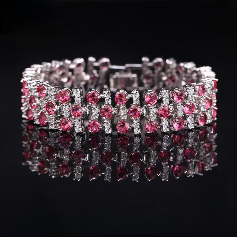 6-Tone Multi-Row Round Cut Diamond Tennis Bracelet Collection, Luxury Wide Link Evening Jewelry