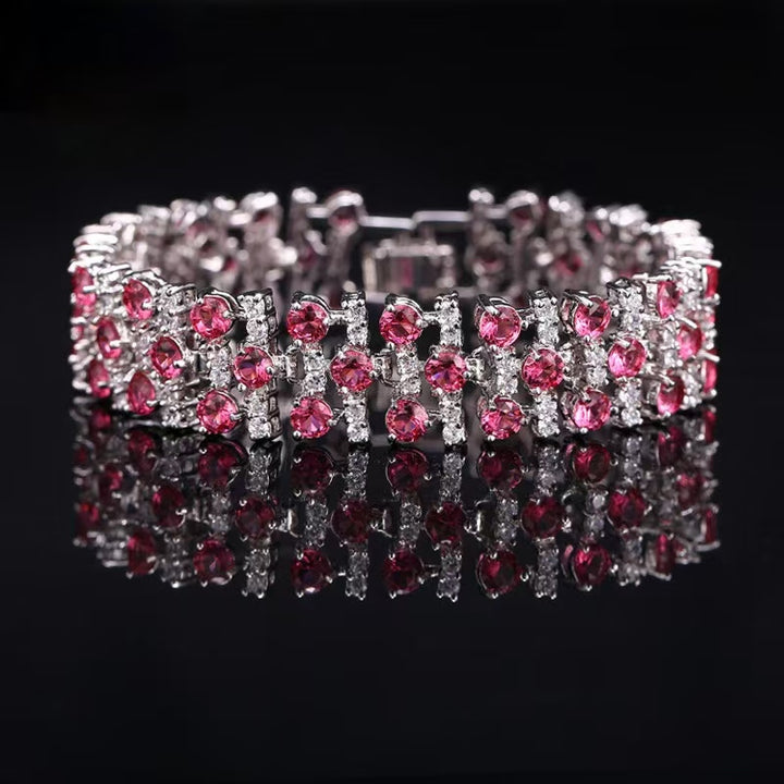 6-Tone Multi-Row Round Cut Diamond Tennis Bracelet Collection, Luxury Wide Link Evening Jewelry