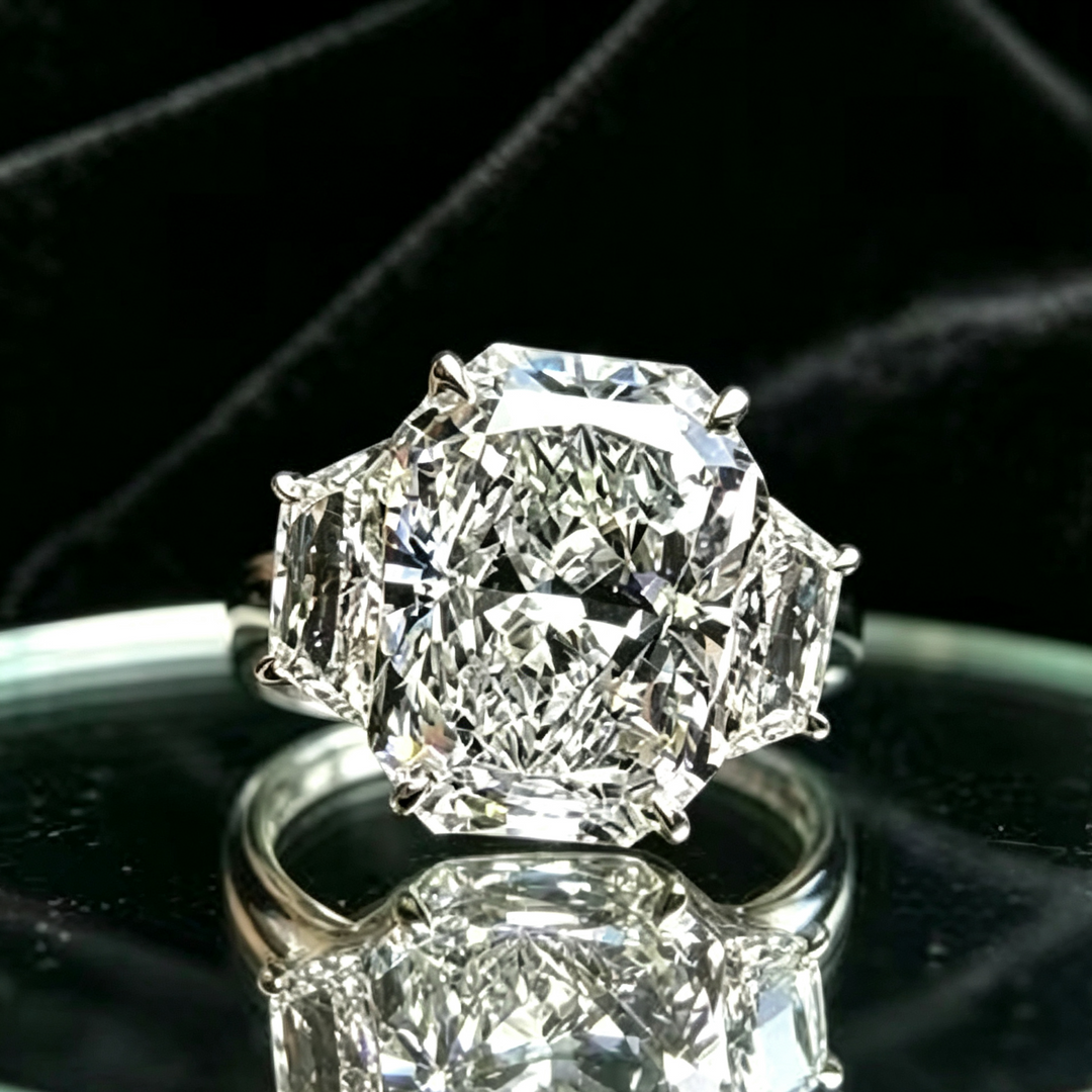 Three‑Stone Radiant Cut Diamond Ring, Ideal for Birthday, Christmas Gift &amp; Daily Wear