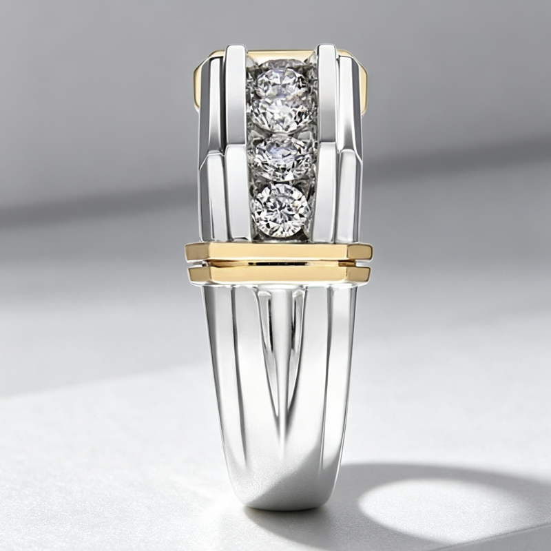 Two‑Tone Men’s Band Ring, Channel‑Set Sparkling Diamonds Statement Jewelry