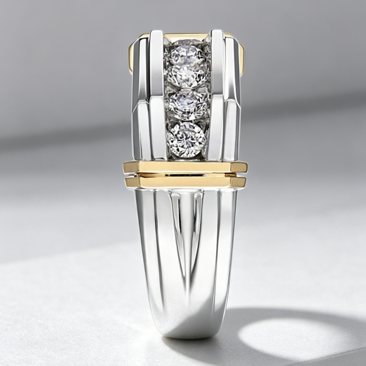 Two‑Tone Men’s Band Ring, Channel‑Set Sparkling Diamonds Statement Jewelry