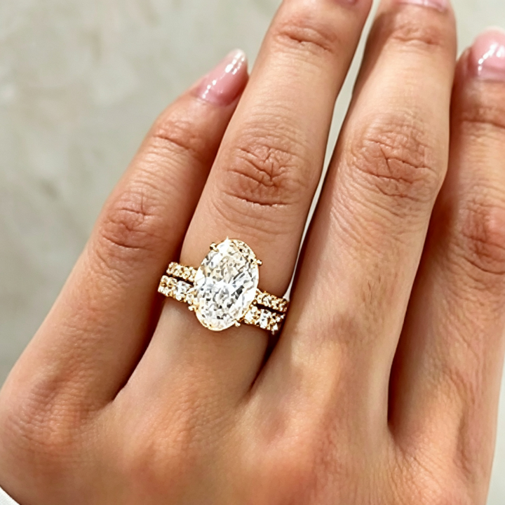 Oval Diamond Double Row Split Pave Shank Engagement Ring, Personalized Fashionable Ring