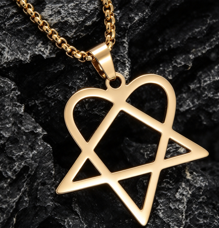 Minimal Hollow Heart Pentagram Pendant Necklace, Gothic Statement Necklace for Men Women