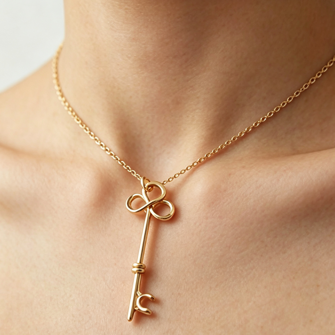Handmade Wire Wrapped Key Pendant Necklace, Minimalist Vintage Key Jewelry