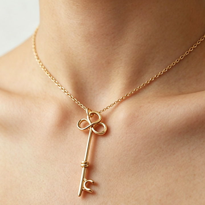 Handmade Wire Wrapped Key Pendant Necklace, Minimalist Vintage Key Jewelry