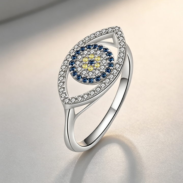 Evil Eye Paved Diamond Stackable Ring, Versatile Blue Eye Ring For Women