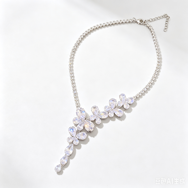 Shiny Diamond Collarbone Necklace, Silver Rhinestone Choker Lariat Drop Statement Chain