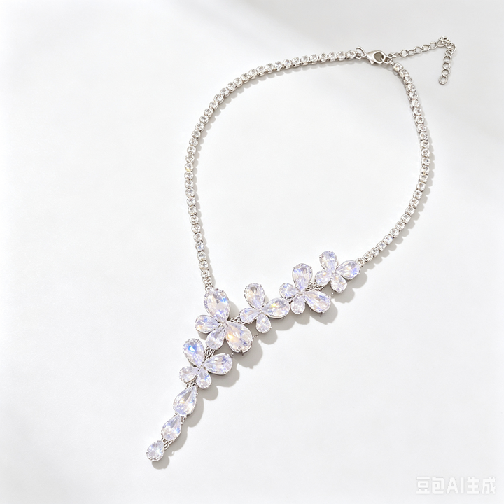 Shiny Diamond Collarbone Necklace, Silver Rhinestone Choker Lariat Drop Statement Chain