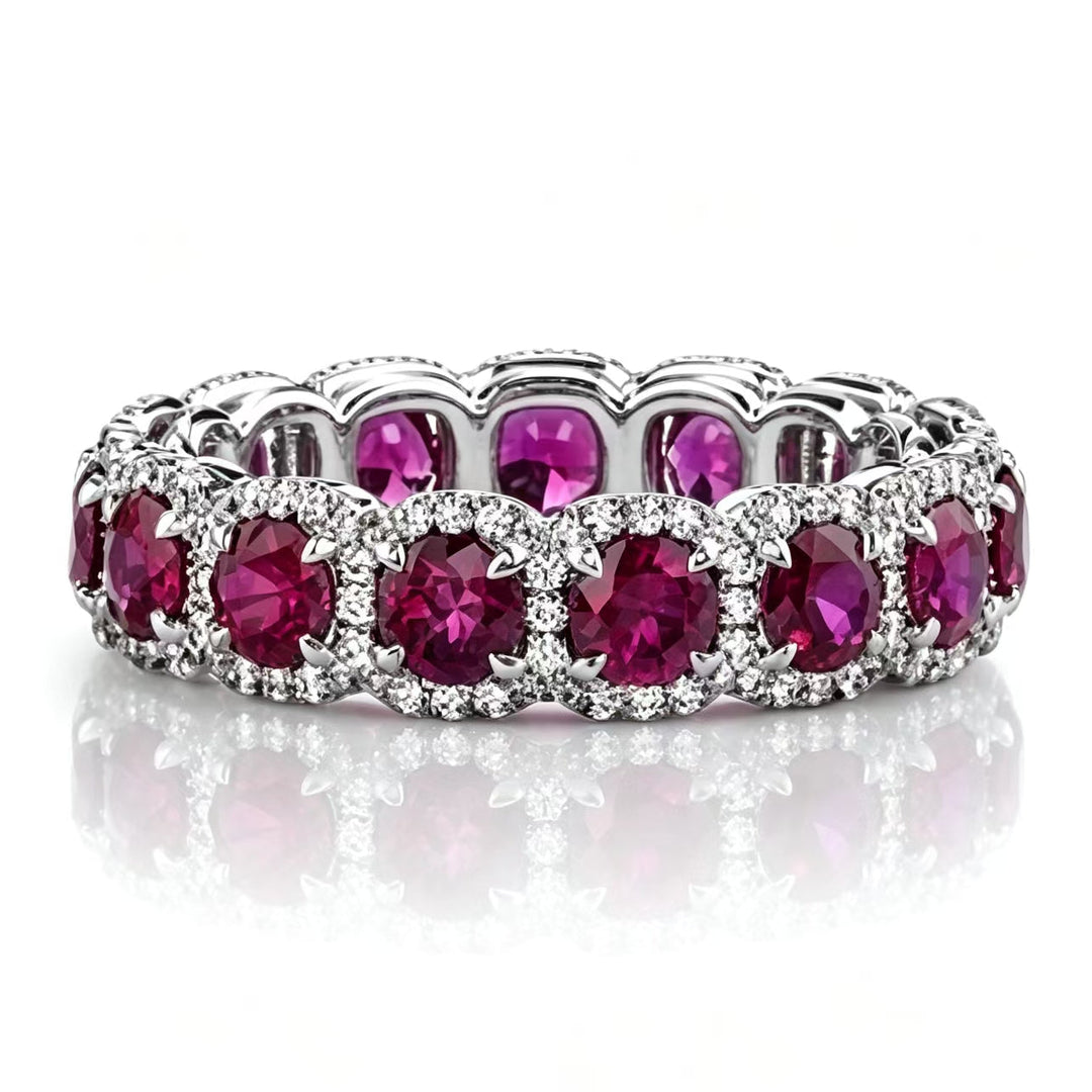 S925 Silver Multi‑Stone Halo Eternity Band Ring, Two Gemstone Color Options