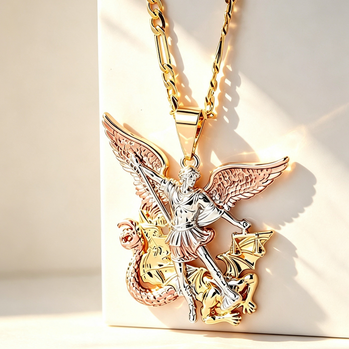 Archangel Sculpted Pendant Necklace, Embossed Wing Dragon Balance Scale Statement Men Women Street Stackable Jewelry