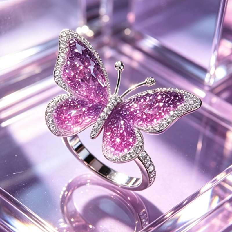 Exquisite Butterfly Statement Ring Sparkling Inlaid Design, Sophisticated Diamond Ring