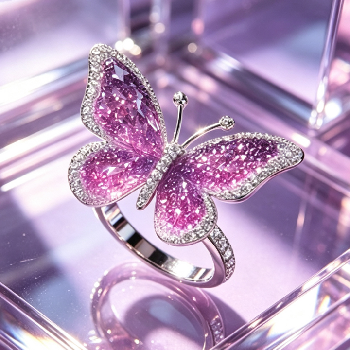 Exquisite Butterfly Statement Ring Sparkling Inlaid Design, Sophisticated Diamond Ring