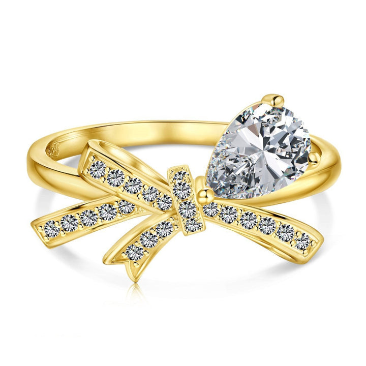 Exquisite Bow‑Knot Teardrop‑Shaped Gem & Diamond Ring, Multi‑Color Option Elegant Women Statement Ring