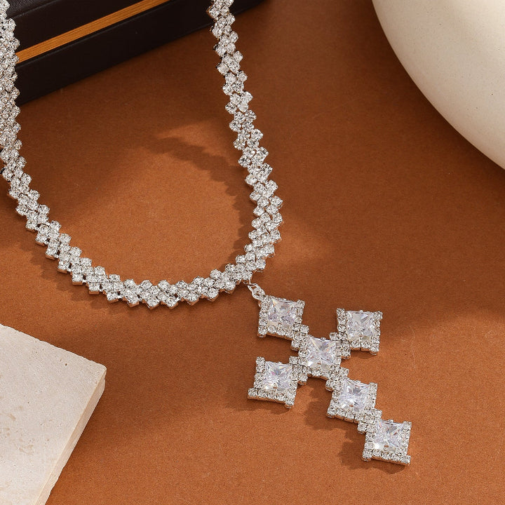 Princess Cut Diamond Cross Tennis Chain, Iced Luxe Hip Hop Faith Pendant Necklace
