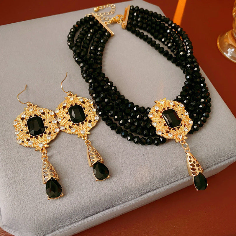 Multi‑Layer Gemstone Choker Jewelry Set, Luxury Teardrop Pendant Earrings and Necklace Set
