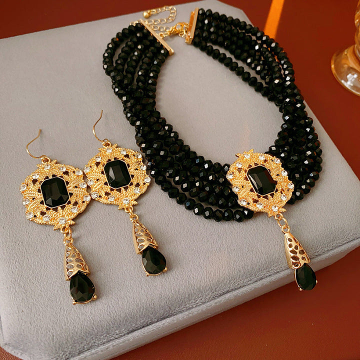 Multi‑Layer Gemstone Choker Jewelry Set, Luxury Teardrop Pendant Earrings and Necklace Set