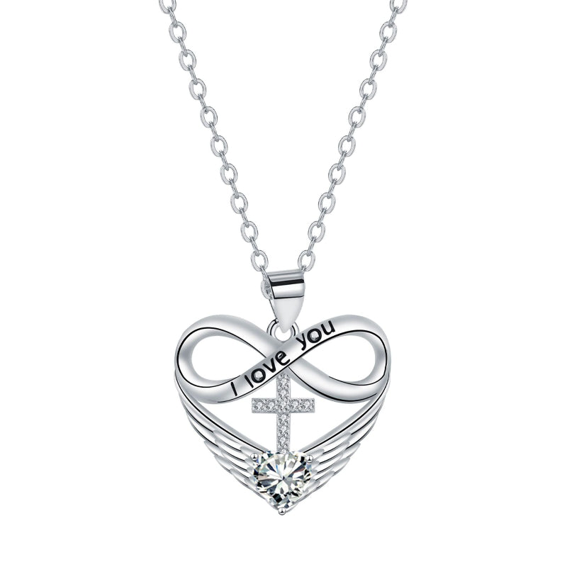 Infinity Heart Cross Angel Wing Necklace, 12 Birthstone For Women Collarbone necklace