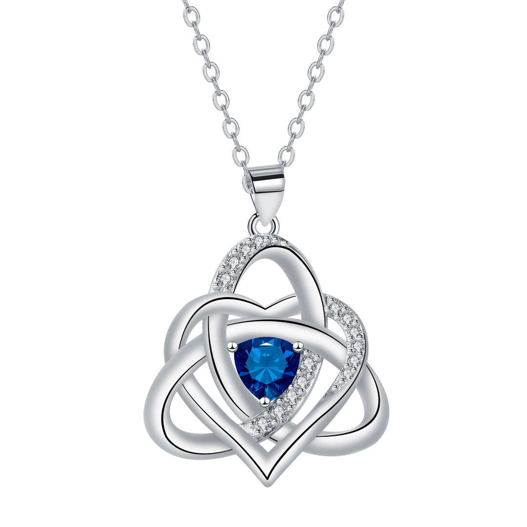S925 Silver Celtic Knot Heart Pendant Necklace, Multi‑Color Gemstone Options