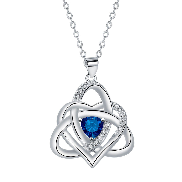 S925 Silver Celtic Knot Heart Pendant Necklace, Multi‑Color Gemstone Options