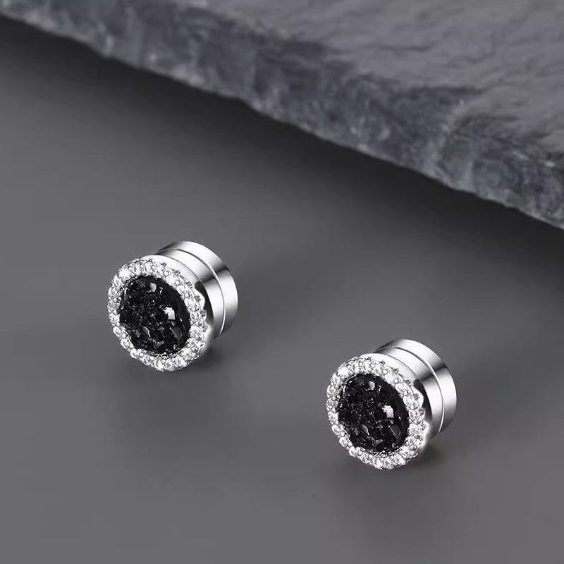 Diamond Cluster Brilliant Magnetic Ear Clips, Men’s Round Halo Magnetic Stud Earrings, No‑Piercing Required