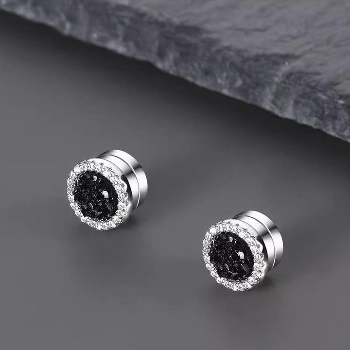 Diamond Cluster Brilliant Magnetic Ear Clips, Men’s Round Halo Magnetic Stud Earrings, No‑Piercing Required