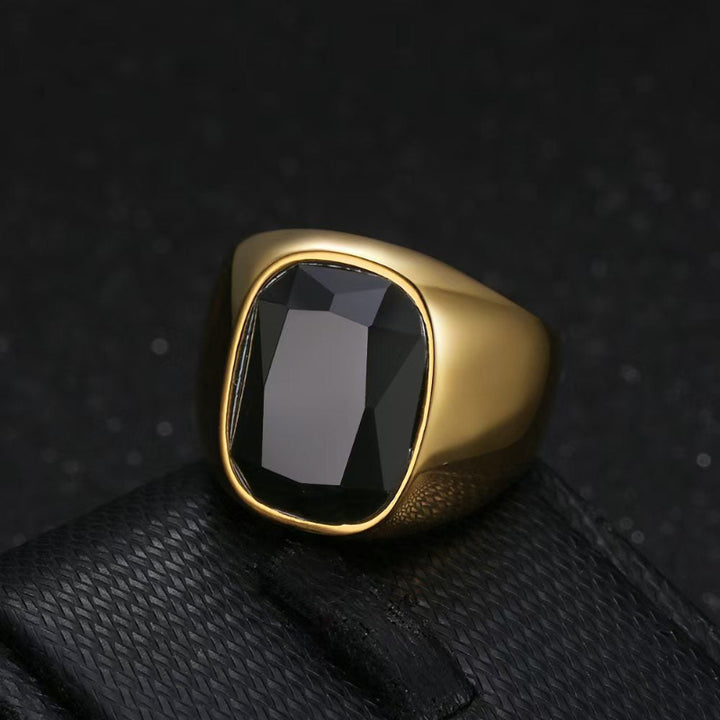 Vintage Gold‑Tone Signet Ring, Large Cushion‑Cut Gemstone Statement Ring For Men