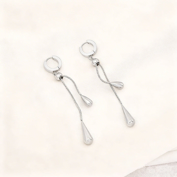 Teardrop Lariat Necklace & Huggie Drop Earring, 18K Gold Silver Minimal Water Drop