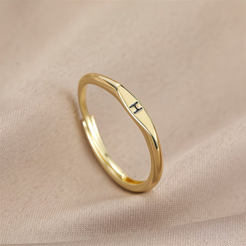 Custom 26 Initial Adjustable Stackable Ring, 14K Gold Dainty Tiny Minimalist Personalized Women Promise Band