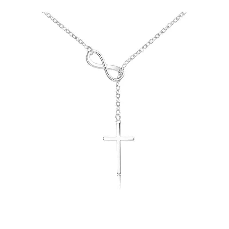 Infinity Y‑Drop Cross Necklace, Dainty Lariat Necklace With Paved Diamond Cross Pendant