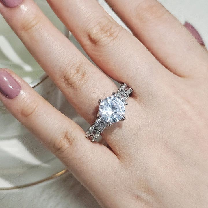 Vintage Ornate Round‑Cut Diamond Statement Ring, Full‑Band Pave Diamond Women Fashion Ring