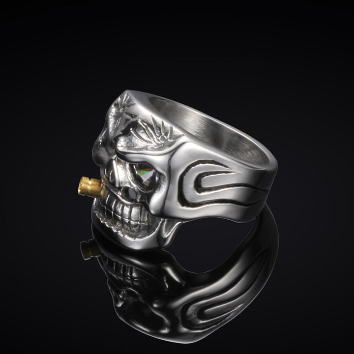 Retro Punk Bold Skull Ring with Diamond Eye, Distressed Gothic Biker Men's Statement Jewelry