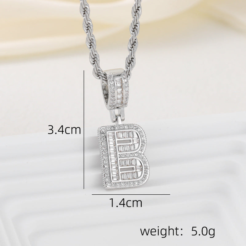 Silver Iced Out Personalized Name Letter Twisted Rope Chain Hip Hop Unisex Jewelry