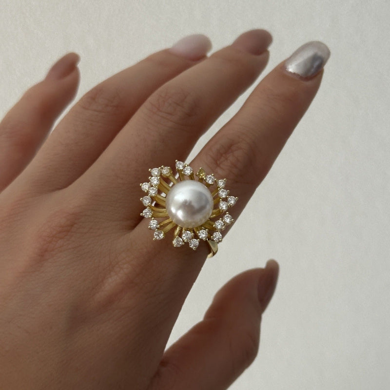 Fashion Adjustable Opening Rings, Sparkling Diamond &amp; Colored Gems Pearl Rings for Women