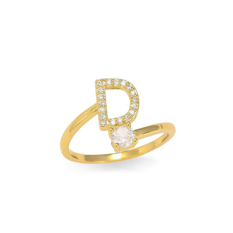 26 Letters Pave Initial Open Ring, Dainty Personalized Stackable Signet Ring