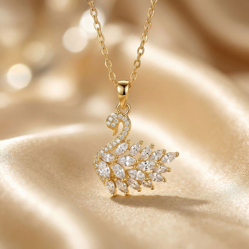 Full Diamond Swan Necklace, Dainty Pendant Cable Chain Necklace