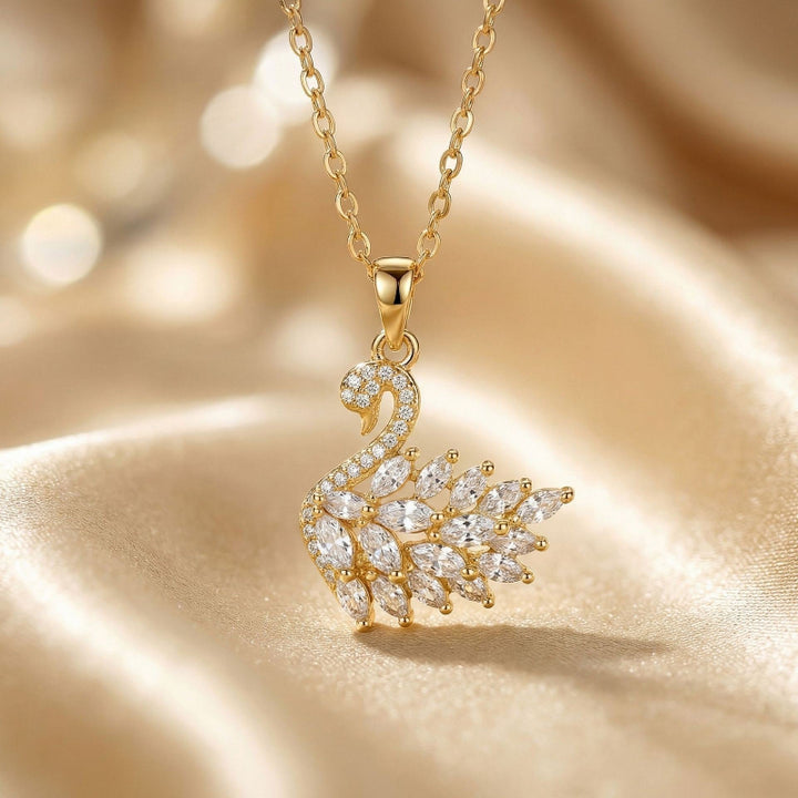 Full Diamond Swan Necklace, Dainty Pendant Cable Chain Necklace