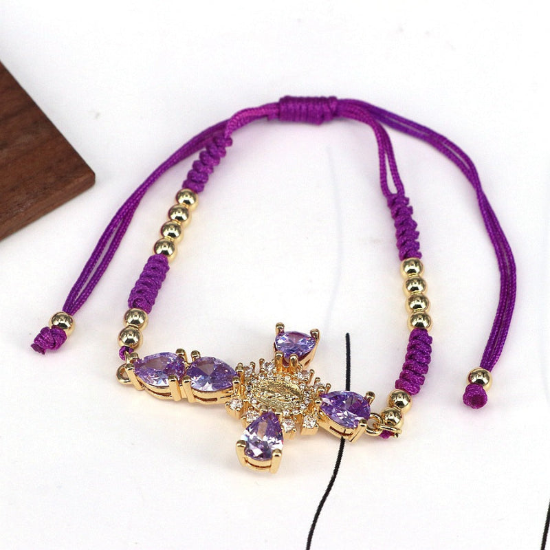 Hand Woven Adjustable String Bracelet, Gold Frame Multi Teardrop Diamond Woven Bracelet Bohemian Wrist Jewelry