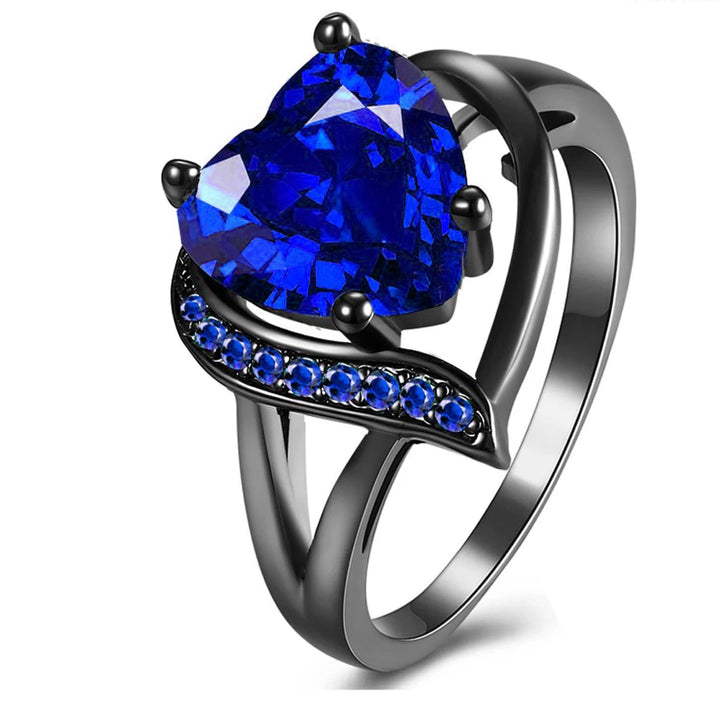 Black Tungsten Galaxy Inlay & Heart Gem Ring Collection, Gothic Promise Wedding Band Sets